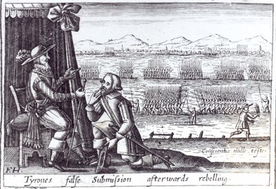 La fausse soumission de Tyrone au Lord Deputy, Lord Mountjoy, à Mellifont, 30 mars 1603 - English School